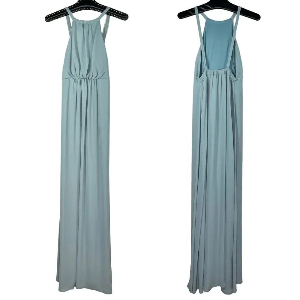 Show me your Mumu Amanda Halter Chiffon Maxi Dress Small Silver Sage Crisp Fairy